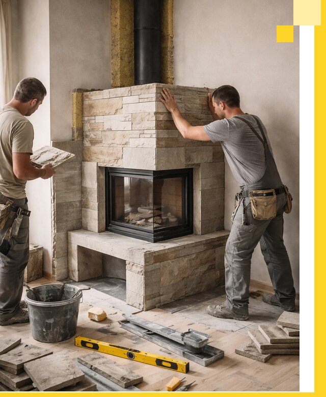 Угловые камины под ключ проект, монтаж и отделка в Пензе