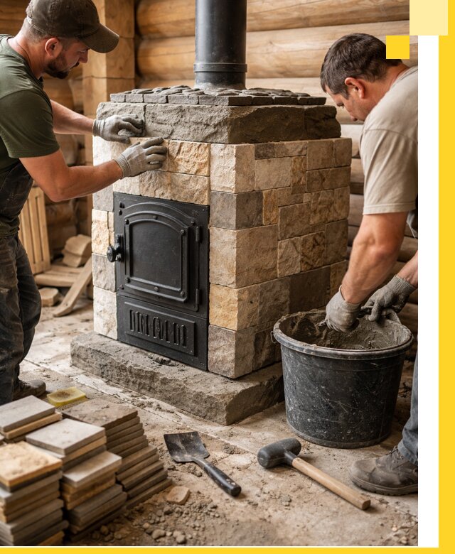 Облицовка банной печи под ключ в Пензе: камень и плитка