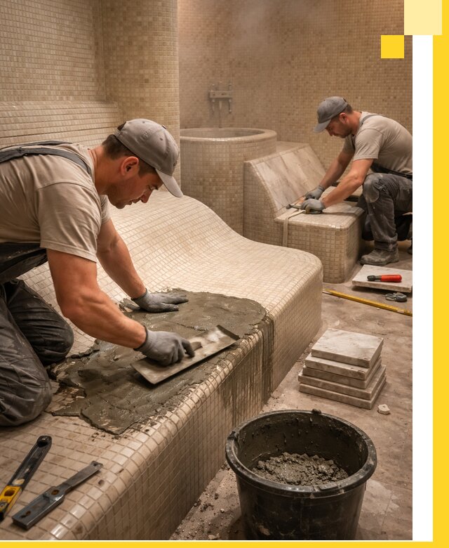 Лежаки для хамама под ключ в Пензе, проект и монтаж