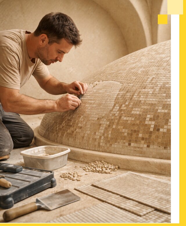 Профессиональная укладка мозаики для хамама под ключ в Пензе